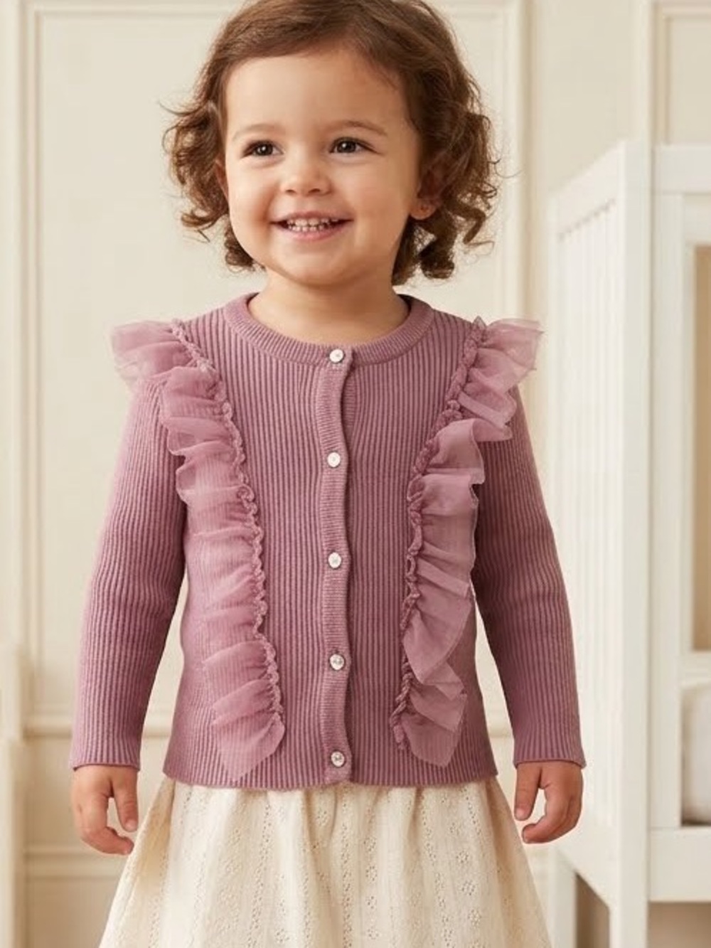 Primark Toddler Girls Ruffled Cardigan Sweater, 18-24 months